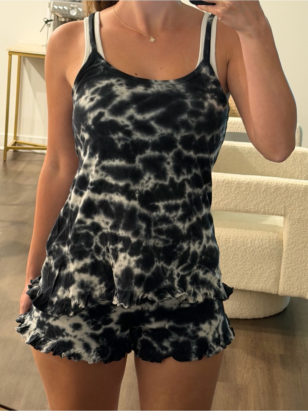 Tie-Dye Black & White Ruffled Sleep Set - Women Intimates